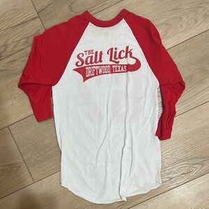 Salt Lick Driftwood Texas Red and White Raglan Shirt